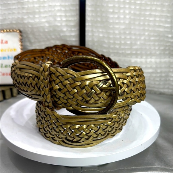 (H)White Stag Gold Braided Belt vintage leather Accessory,Sz L women’s - Picture 1 of 12